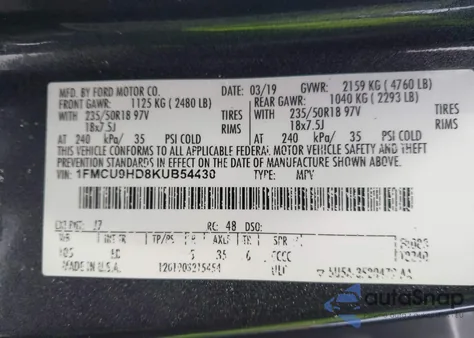 2019 Ford Escape Sel from USA, damaged, VIN 1FMCU9HD8KUB54430